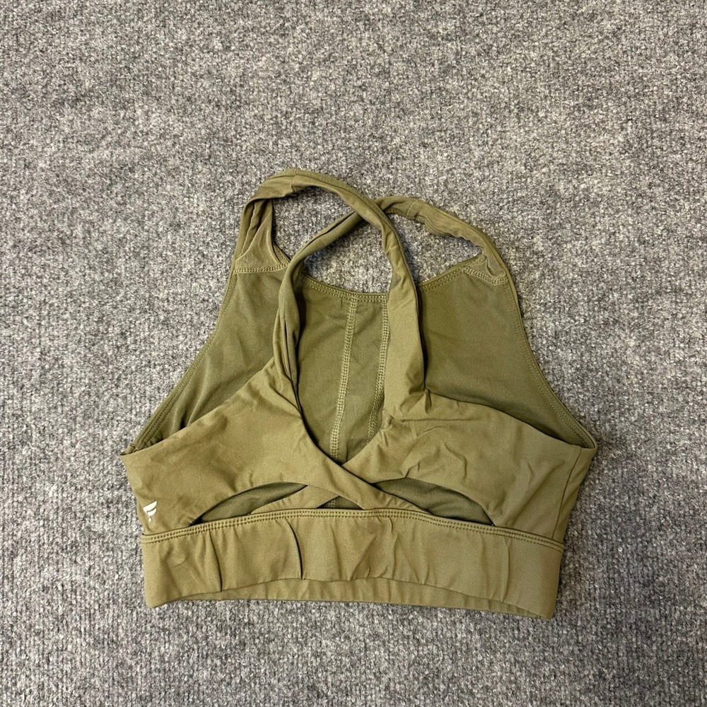 Fabletics Sports Bra Womens Size XS Olive Green Cross Back High Neck Athletic